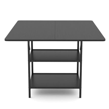 47 Inch Rectangular Dining Table with 2 Open Storage Shelves and Sturdy Metal Legs for 4-6-Black Costway