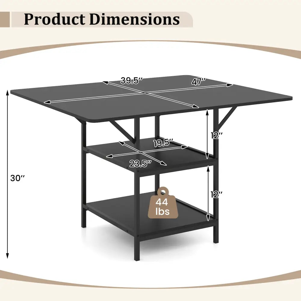 47 Inch Rectangular Dining Table with 2 Open Storage Shelves and Sturdy Metal Legs for 4-6-Black - Black - Dining Tables