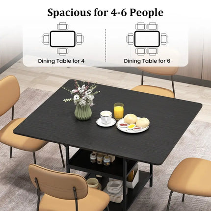47 Inch Rectangular Dining Table with 2 Open Storage Shelves and Sturdy Metal Legs for 4-6-Black Costway
