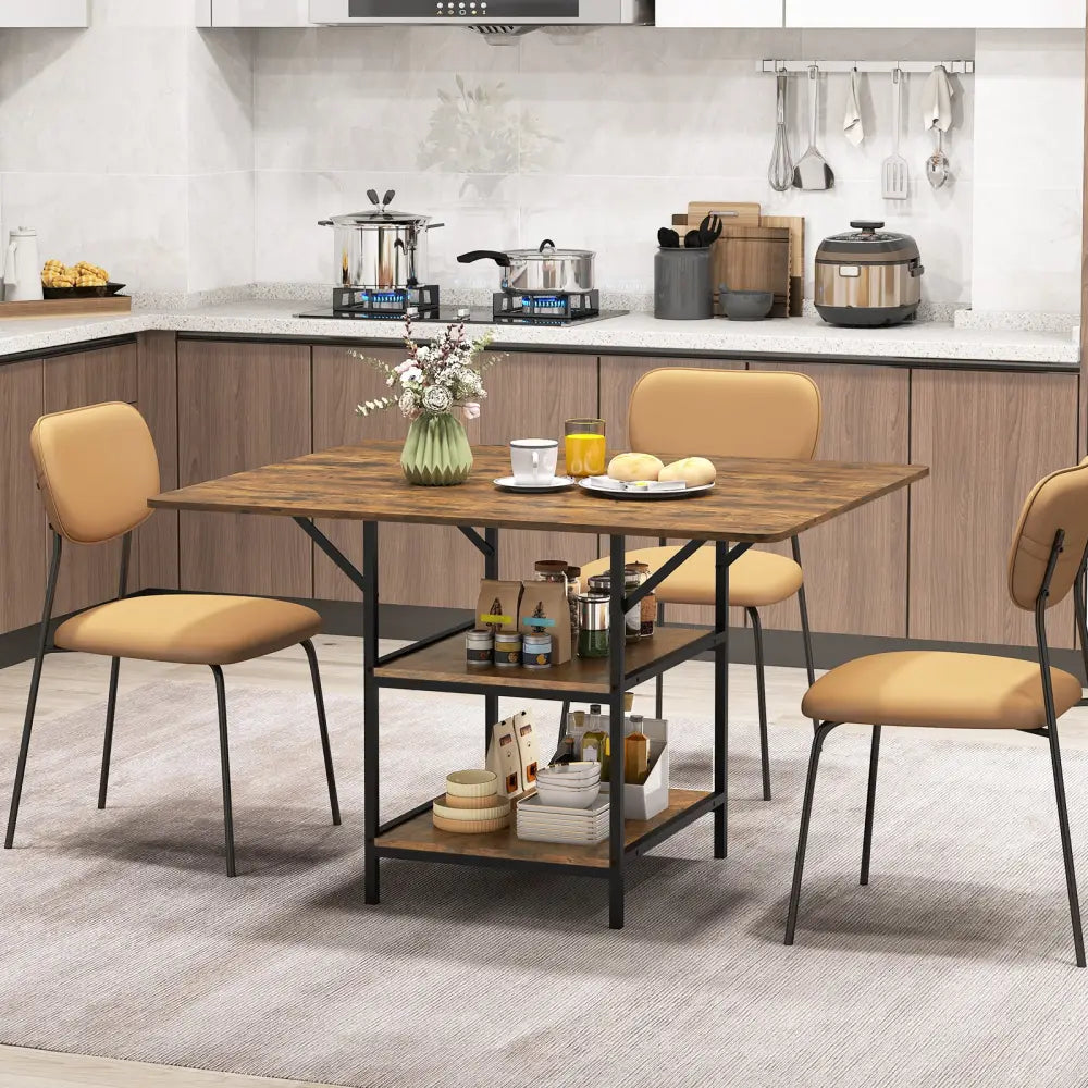 47 Inch Rectangular Dining Table with 2 Open Storage Shelves and Sturdy Metal Legs for 4-6-Rustic Brown - Rustic Brown