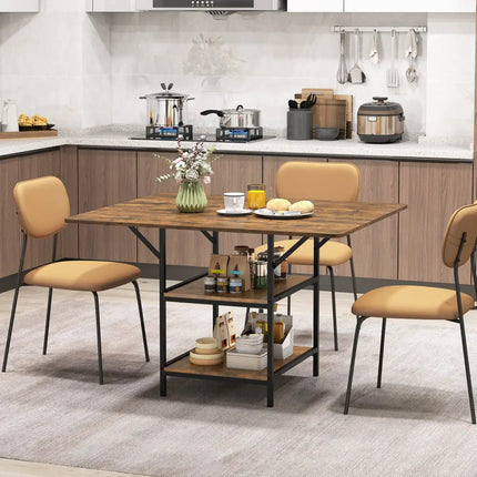 47 Inch Rectangular Dining Table with 2 Open Storage Shelves and Sturdy Metal Legs for 4-6-Rustic Brown Costway