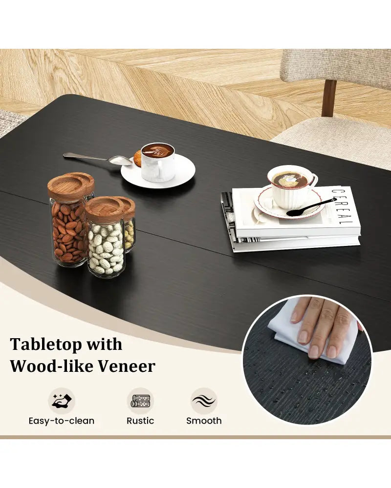 47 Inch Rectangular Dining Table with 2 Open Storage Shelves and Sturdy Metal Legs for 4-6-Black - Black - Dining Tables
