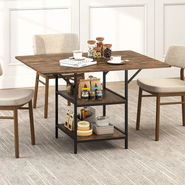 47 Inch Rectangular Dining Table with 2 Open Storage Shelves and Sturdy Metal Legs for 4-6-Rustic Brown Costway