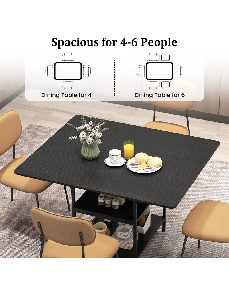 47 Inch Rectangular Dining Table with 2 Open Storage Shelves and Sturdy Metal Legs for 4-6-Black - Black - Dining Tables