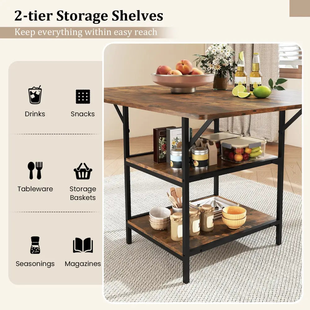 47 Inch Rectangular Dining Table with 2 Open Storage Shelves and Sturdy Metal Legs for 4-6-Rustic Brown - Rustic Brown