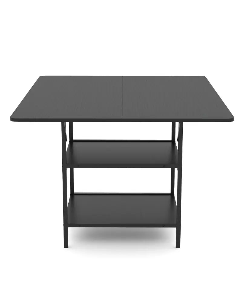 47 Inch Rectangular Dining Table with 2 Open Storage Shelves and Sturdy Metal Legs for 4-6-Black - Black - Dining Tables