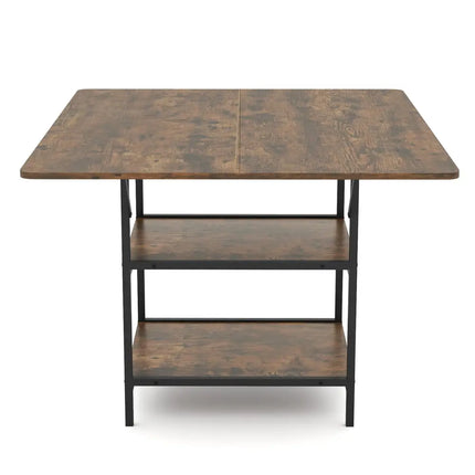 47 Inch Rectangular Dining Table with 2 Open Storage Shelves and Sturdy Metal Legs for 4-6-Rustic Brown Costway