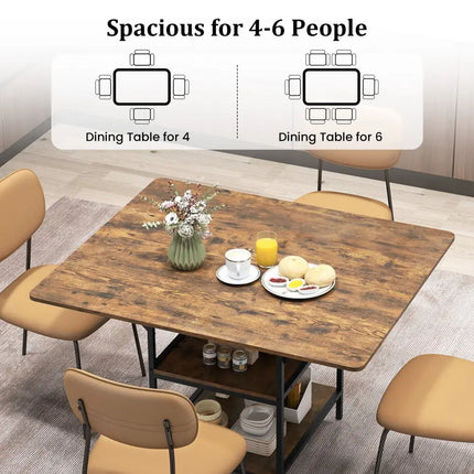 47 Inch Rectangular Dining Table with 2 Open Storage Shelves and Sturdy Metal Legs for 4-6-Rustic Brown Costway