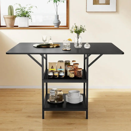 47 Inch Rectangular Dining Table with 2 Open Storage Shelves and Sturdy Metal Legs for 4-6-Black Costway