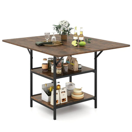 47 Inch Rectangular Dining Table with 2 Open Storage Shelves and Sturdy Metal Legs for 4-6-Rustic Brown Costway