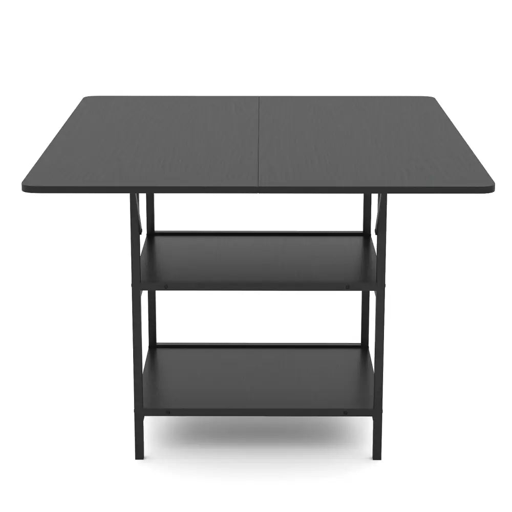 47 Inch Rectangular Dining Table with 2 Open Storage Shelves and Sturdy Metal Legs for 4-6-Black - Black - Dining Tables