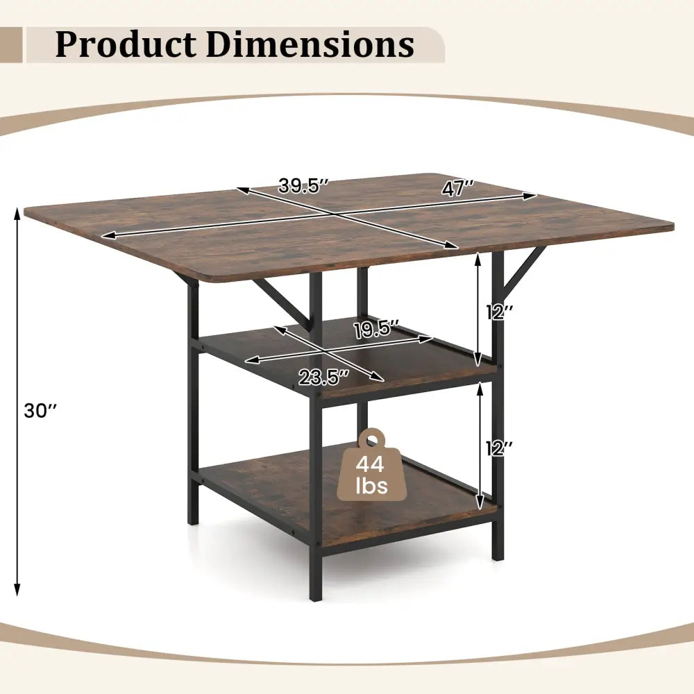 47 Inch Rectangular Dining Table with 2 Open Storage Shelves and Sturdy Metal Legs for 4-6-Rustic Brown - Rustic Brown