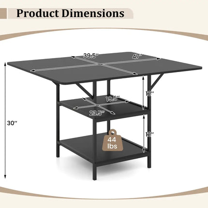 47 Inch Rectangular Dining Table with 2 Open Storage Shelves and Sturdy Metal Legs for 4-6-Black Costway