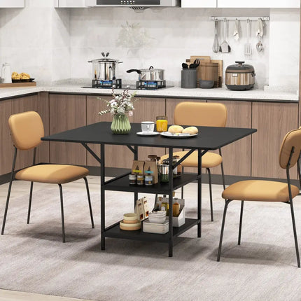 47 Inch Rectangular Dining Table with 2 Open Storage Shelves and Sturdy Metal Legs for 4-6-Black Costway