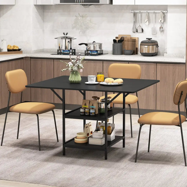 47 Inch Rectangular Dining Table with 2 Open Storage Shelves and Sturdy Metal Legs for 4-6-Black Costway
