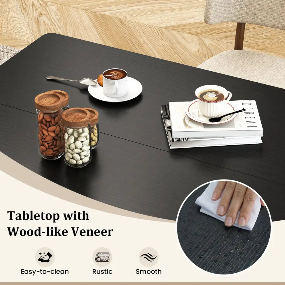 47 Inch Rectangular Dining Table with 2 Open Storage Shelves and Sturdy Metal Legs for 4-6-Black - Black - Dining Tables