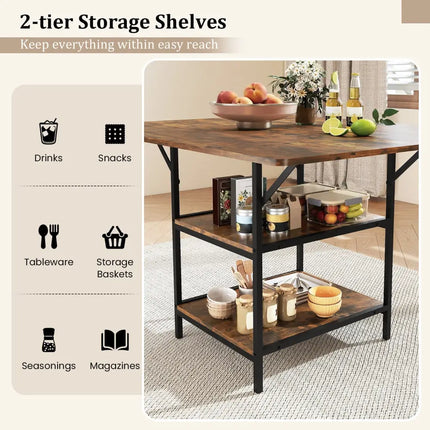 47 Inch Rectangular Dining Table with 2 Open Storage Shelves and Sturdy Metal Legs for 4-6-Rustic Brown Costway