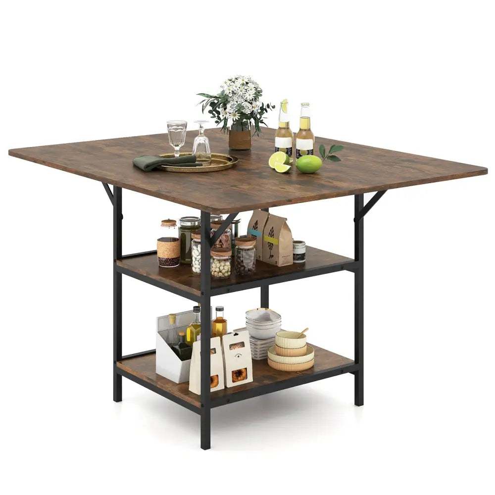 47 Inch Rectangular Dining Table with 2 Open Storage Shelves and Sturdy Metal Legs for 4-6-Rustic Brown - Rustic Brown