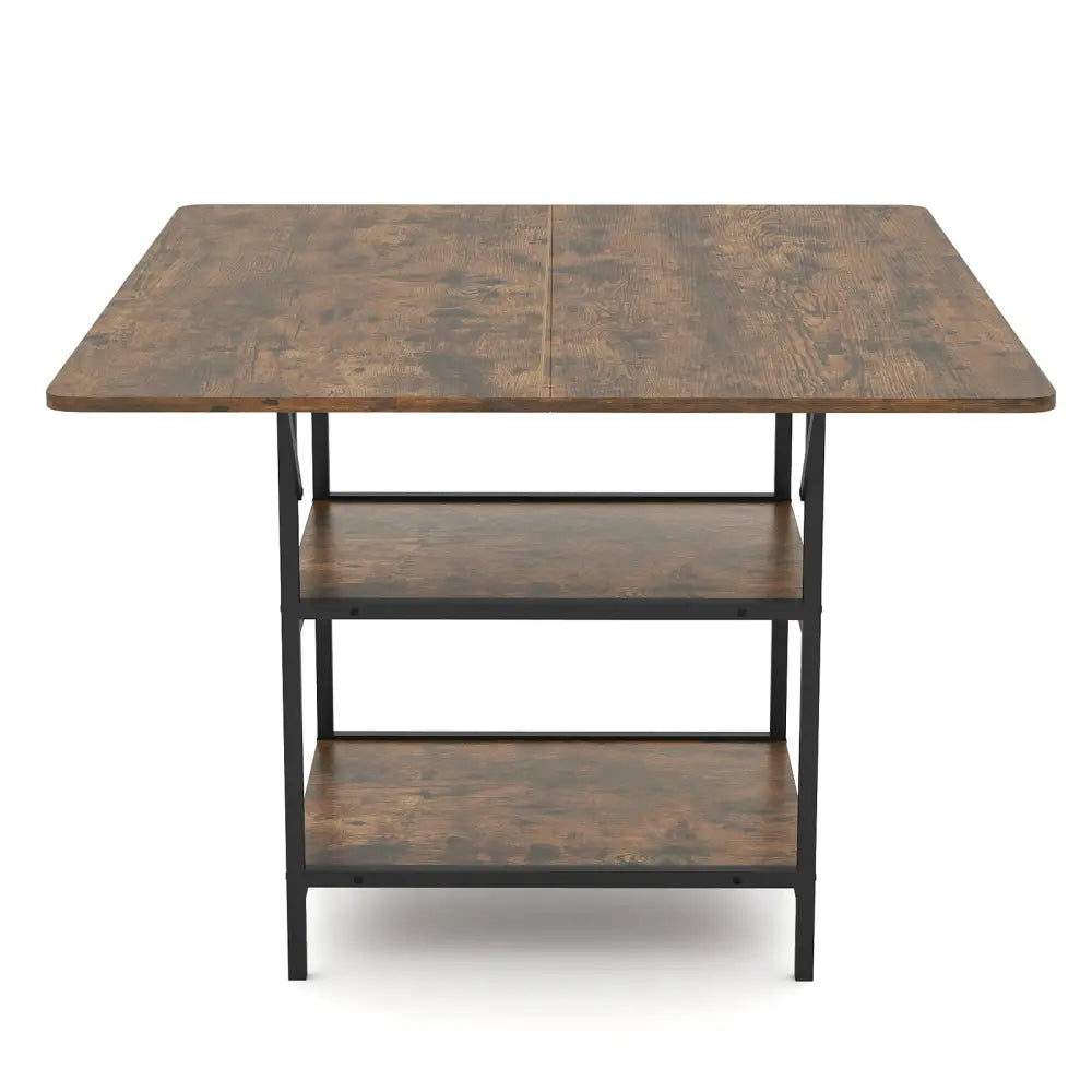 47 Inch Rectangular Dining Table with 2 Open Storage Shelves and Sturdy Metal Legs for 4-6-Rustic Brown - Rustic Brown