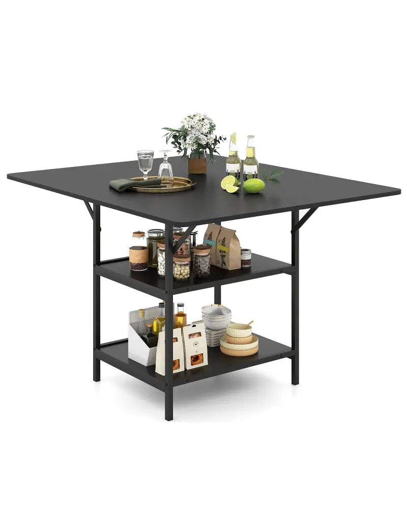 47 Inch Rectangular Dining Table with 2 Open Storage Shelves and Sturdy Metal Legs for 4-6-Black - Black - Dining Tables