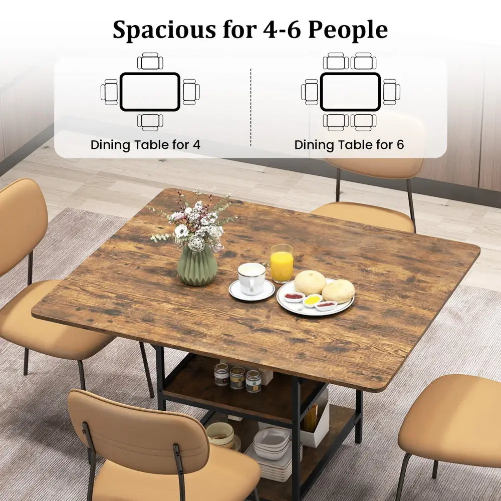 47 Inch Rectangular Dining Table with 2 Open Storage Shelves and Sturdy Metal Legs for 4-6-Rustic Brown - Rustic Brown