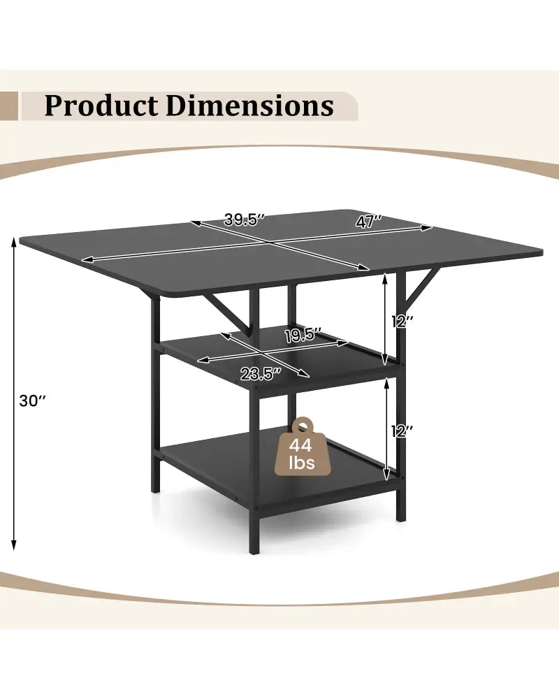 47 Inch Rectangular Dining Table with 2 Open Storage Shelves and Sturdy Metal Legs for 4-6-Black - Black - Dining Tables