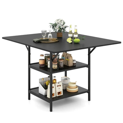 47 Inch Rectangular Dining Table with 2 Open Storage Shelves and Sturdy Metal Legs for 4-6-Black Costway