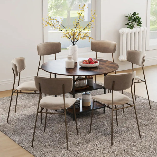 47 Inch Round Dining Table for 4-6 People Large Kitchen Table with 2-Tier Storage Shelves-Rustic Brown Costway