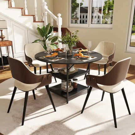 47 Inch Round Dining Table for 4-6 People Large Kitchen Table with 2-Tier Storage Shelves-Black Costway