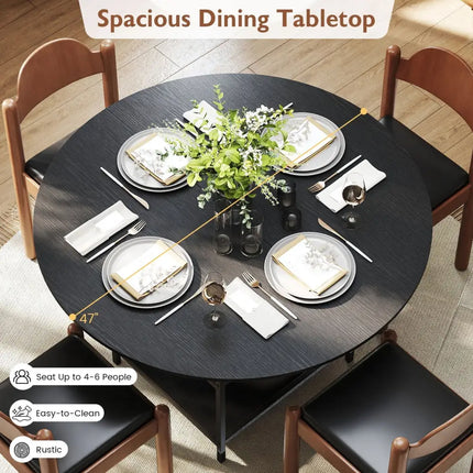 47 Inch Round Dining Table for 4-6 People Large Kitchen Table with 2-Tier Storage Shelves-Black Costway