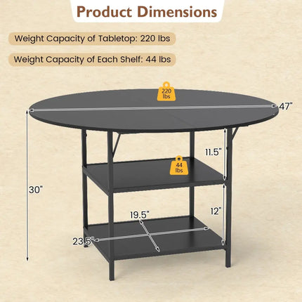 47 Inch Round Dining Table for 4-6 People Large Kitchen Table with 2-Tier Storage Shelves-Black Costway