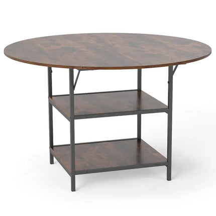 47 Inch Round Dining Table for 4-6 People Large Kitchen Table with 2-Tier Storage Shelves-Rustic Brown Costway
