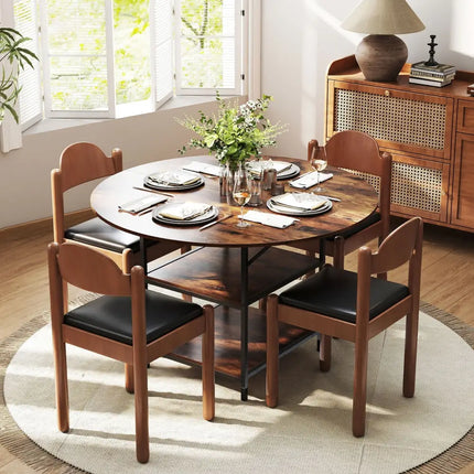 47 Inch Round Dining Table for 4-6 People Large Kitchen Table with 2-Tier Storage Shelves-Rustic Brown Costway