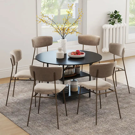 47 Inch Round Dining Table for 4-6 People Large Kitchen Table with 2-Tier Storage Shelves-Black Costway