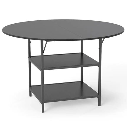 47 Inch Round Dining Table for 4-6 People Large Kitchen Table with 2-Tier Storage Shelves-Black Costway
