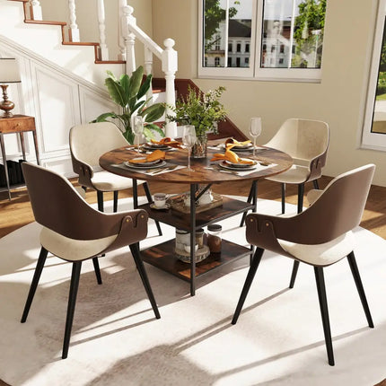 47 Inch Round Dining Table for 4-6 People Large Kitchen Table with 2-Tier Storage Shelves-Rustic Brown Costway
