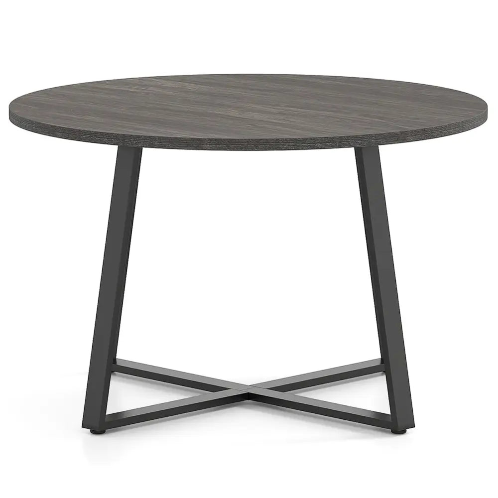 47 Inch Round Dining Table with Stable X-shaped Base and Round Thickened Tabletop-Grey - Gray - Dining Tables