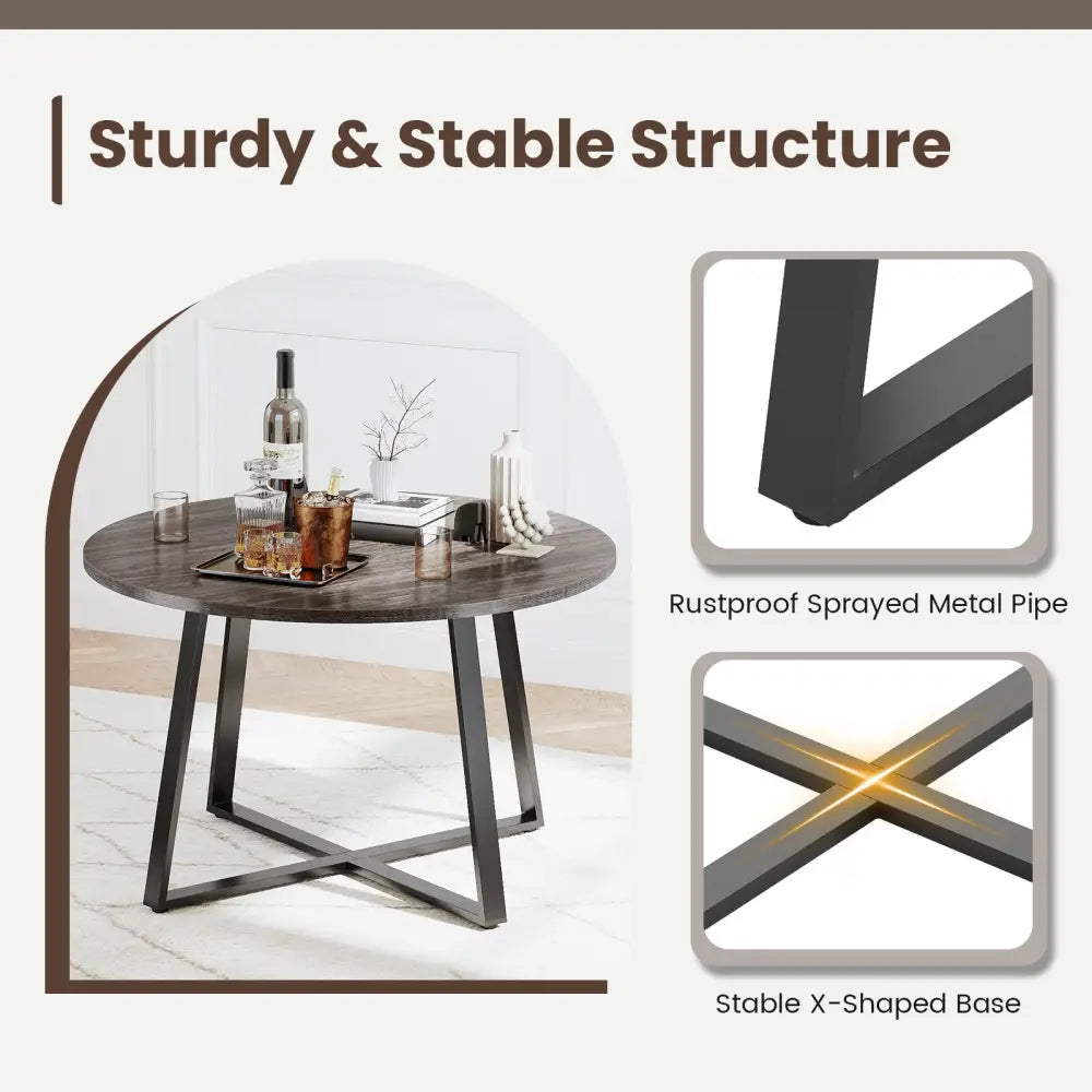 47 Inch Round Dining Table with Stable X-shaped Base and Round Thickened Tabletop-Grey - Gray - Dining Tables