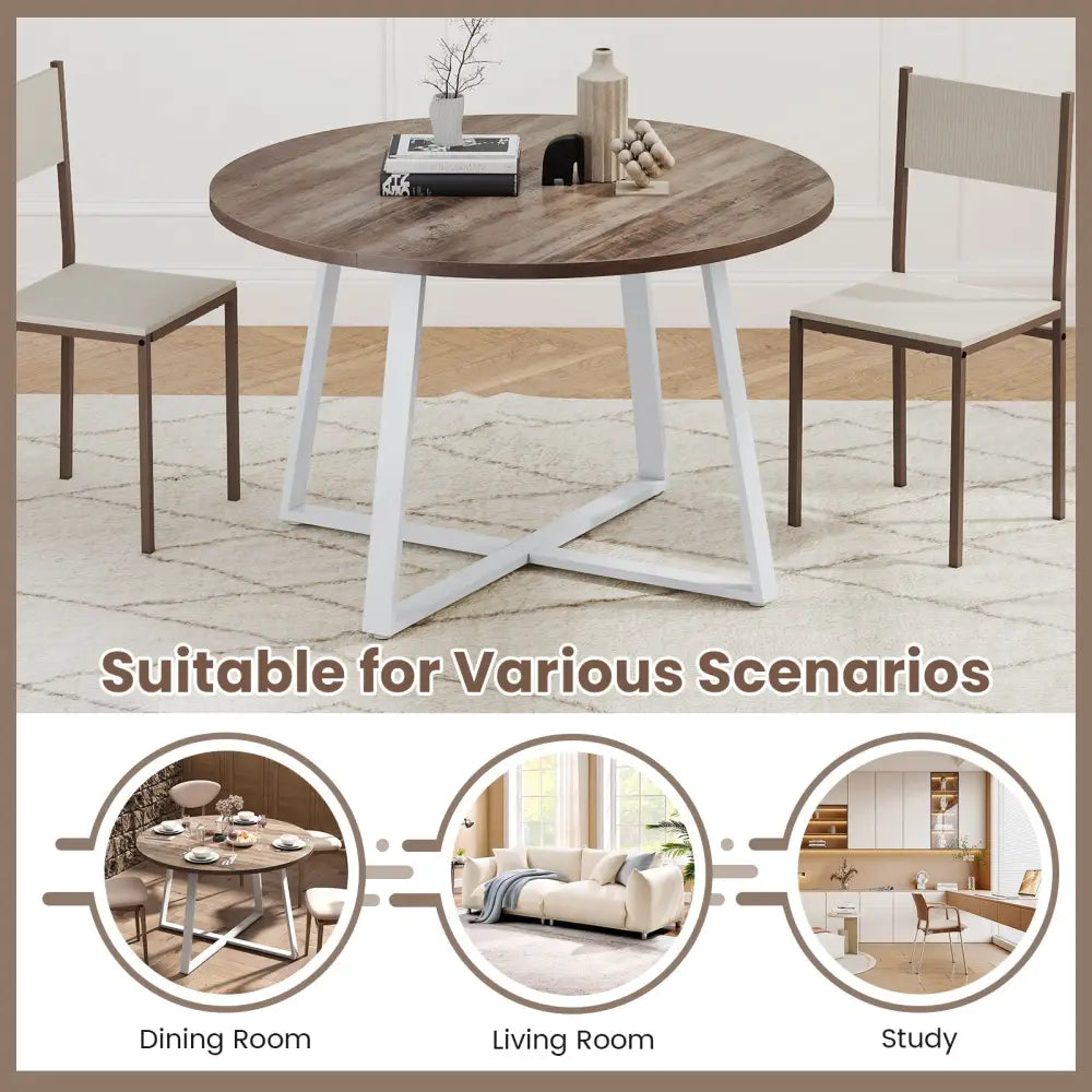 47 Inch Round Dining Table with Stable X-shaped Base and Round Thickened Tabletop-Natural - Natural - Dining Tables