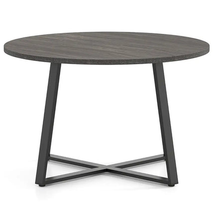47 Inch Round Dining Table with Stable X-shaped Base and Round Thickened Tabletop-Grey Costway