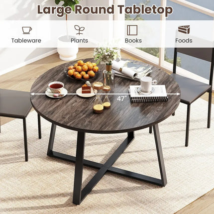 47 Inch Round Dining Table with Stable X-shaped Base and Round Thickened Tabletop-Grey Costway