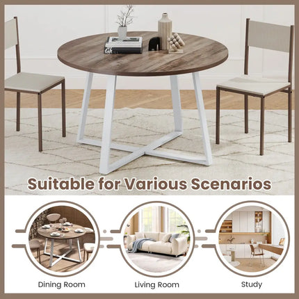 47 Inch Round Dining Table with Stable X-shaped Base and Round Thickened Tabletop-Natural Costway