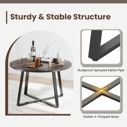 47 Inch Round Dining Table with Stable X-shaped Base and Round Thickened Tabletop-Grey Costway