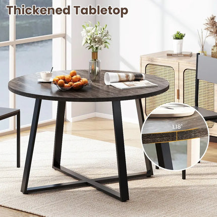 47 Inch Round Dining Table with Stable X-shaped Base and Round Thickened Tabletop-Grey Costway