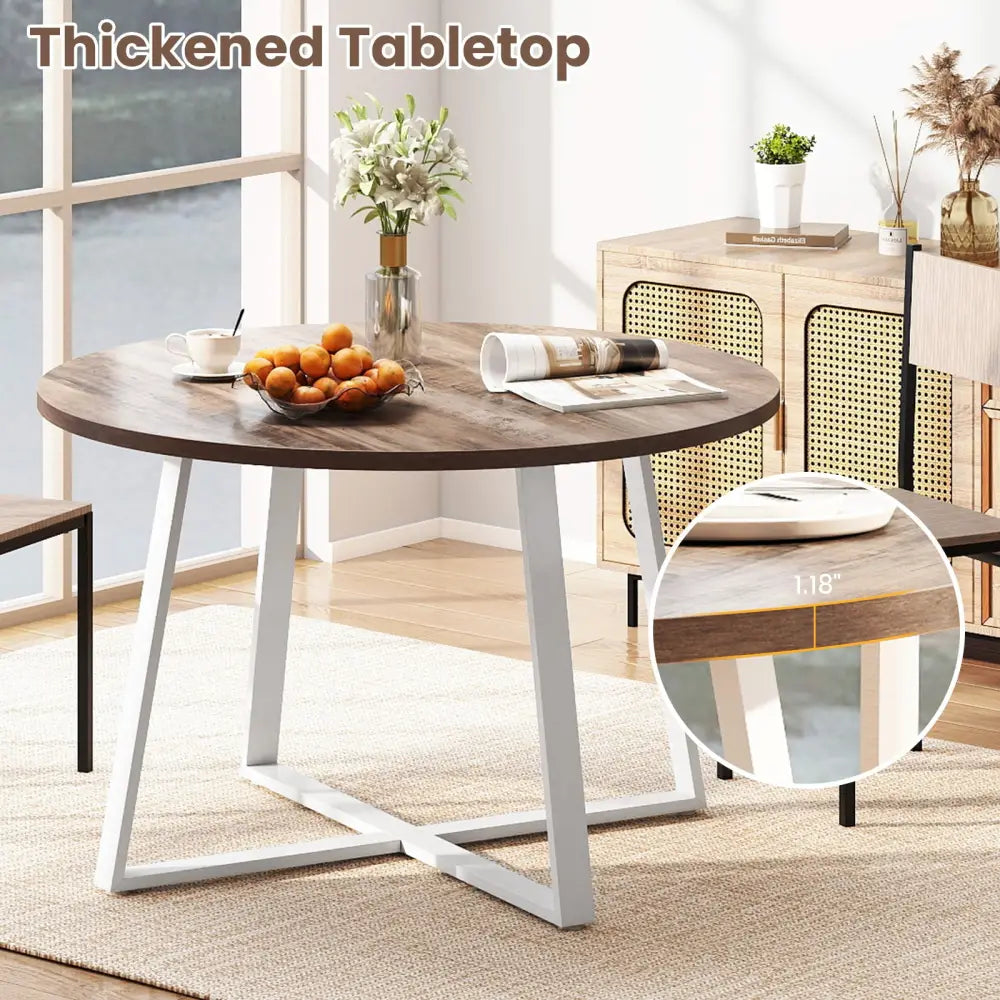 47 Inch Round Dining Table with Stable X-shaped Base and Round Thickened Tabletop-Natural - Natural - Dining Tables