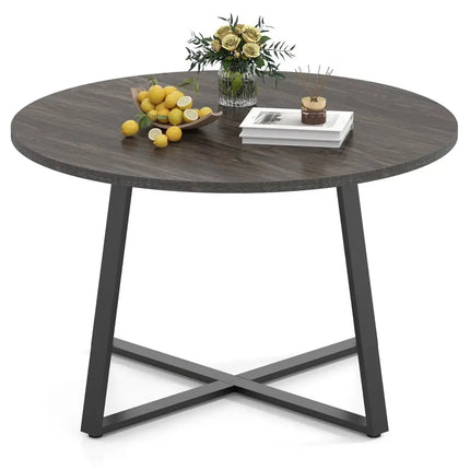 47 Inch Round Dining Table with Stable X-shaped Base and Round Thickened Tabletop-Grey Costway