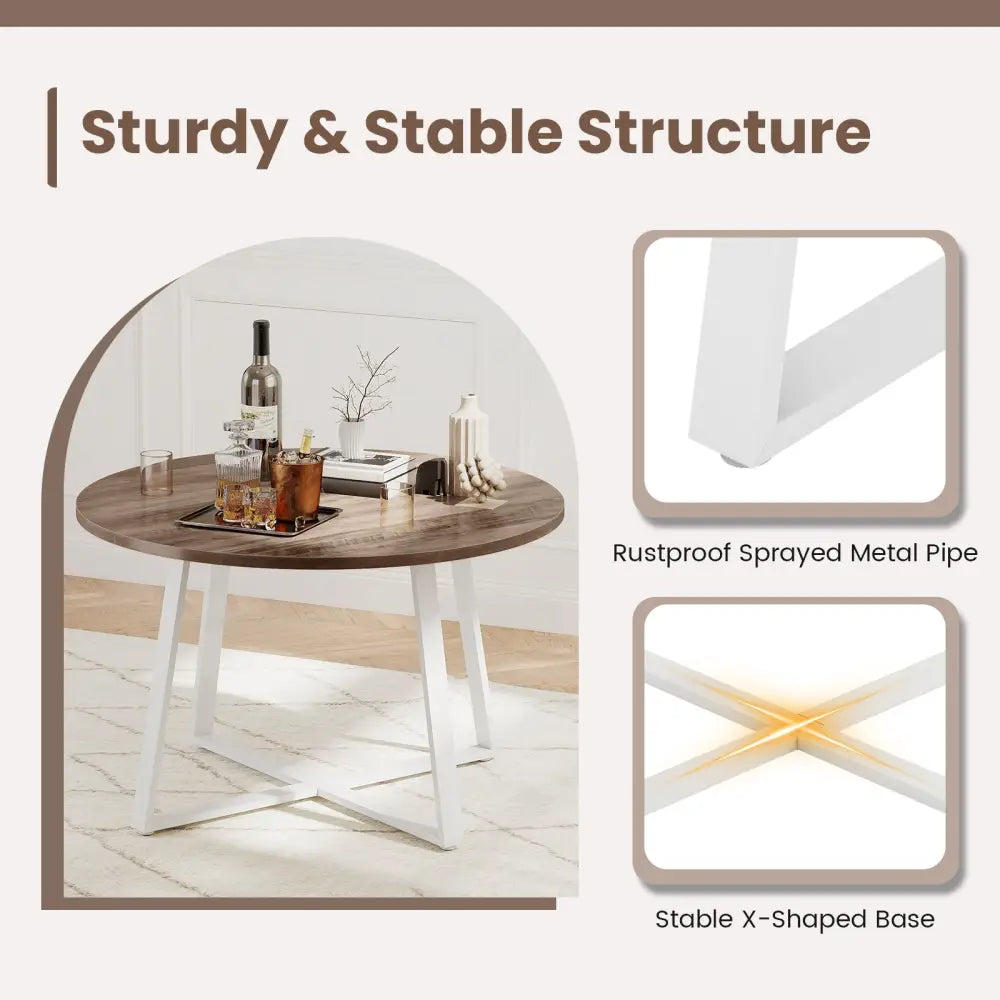 47 Inch Round Dining Table with Stable X-shaped Base and Round Thickened Tabletop-Natural - Natural - Dining Tables