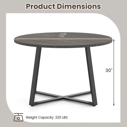 47 Inch Round Dining Table with Stable X-shaped Base and Round Thickened Tabletop-Grey Costway