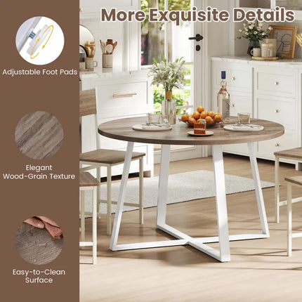 47 Inch Round Dining Table with Stable X-shaped Base and Round Thickened Tabletop-Natural Costway
