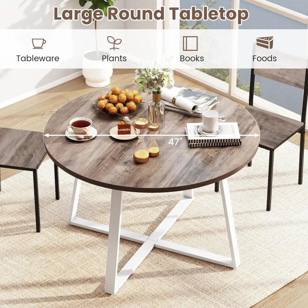 47 Inch Round Dining Table with Stable X-shaped Base and Round Thickened Tabletop-Natural - Natural - Dining Tables